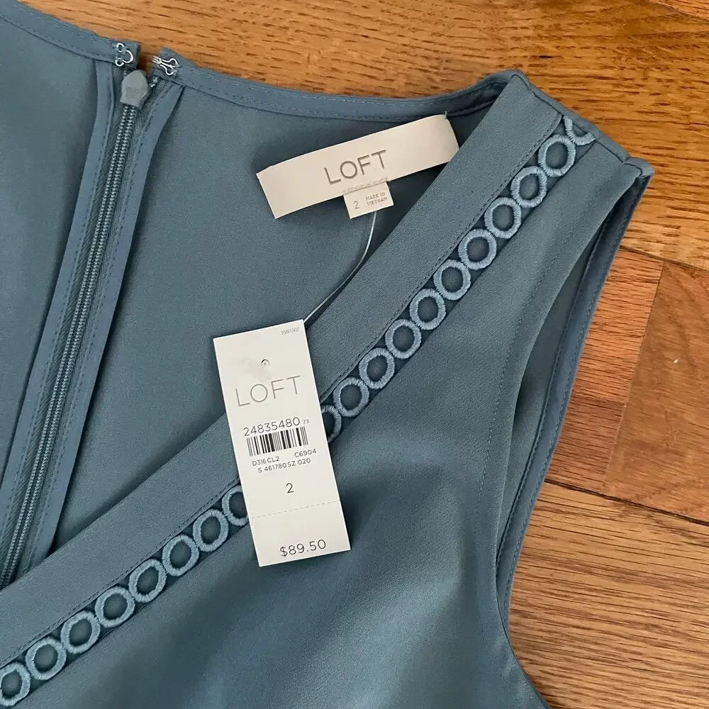 Ann Taylor Loft Women’s 2 Lacy A-Line Dress Blue Sleeveless Casual Basic - Picture 3 of 9